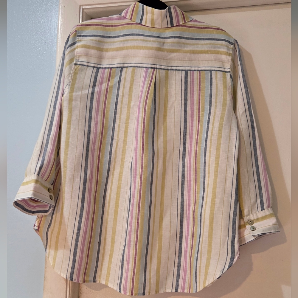 Women's Chico's Multi Stripe Linen Shirt, Size 8 - Picture 9 of 13